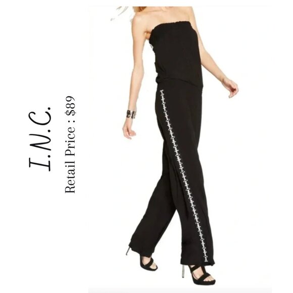 NWOT Tuxedo‎ Stripe Beaded EMBELLISHED Jumpsuit Size Small - Picture 1 of 9